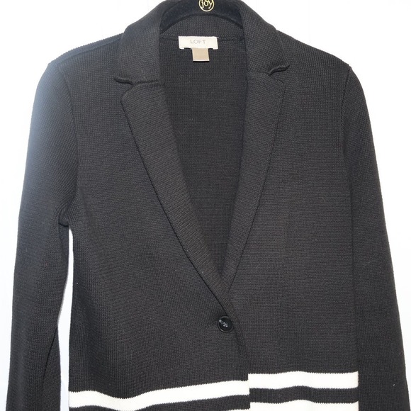 Loft Sailor Knit Jacket Black with White Stripes, One Button Front, Size XS - Picture 8 of 12